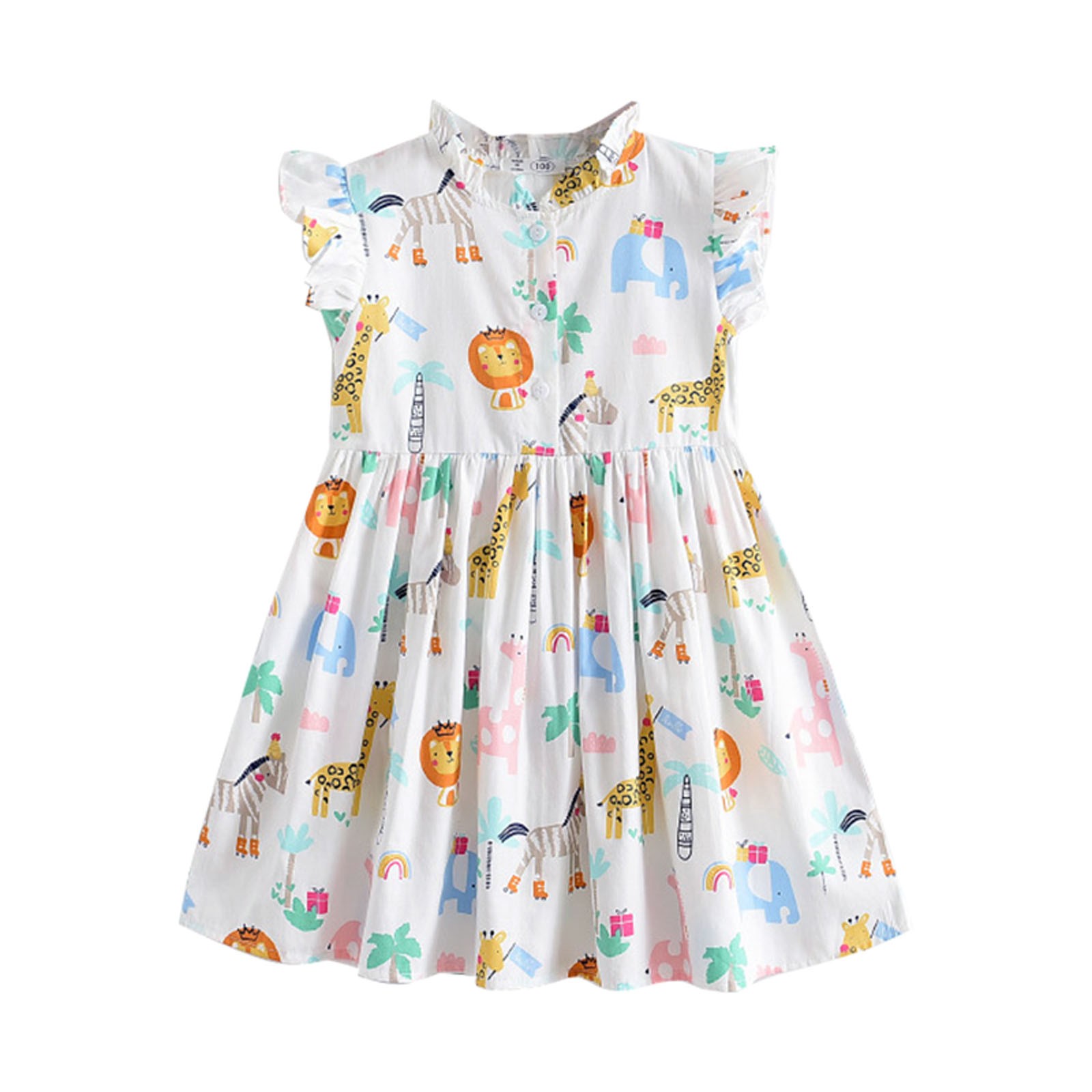JSCDRPDWL Baby Girl Clothes Summer Fashion Animal Print Skirt Flying Sleeve Cartoon Print Children's Western Style Dress Sweet Girl Dress Kids Clothes White 18-24 Months
